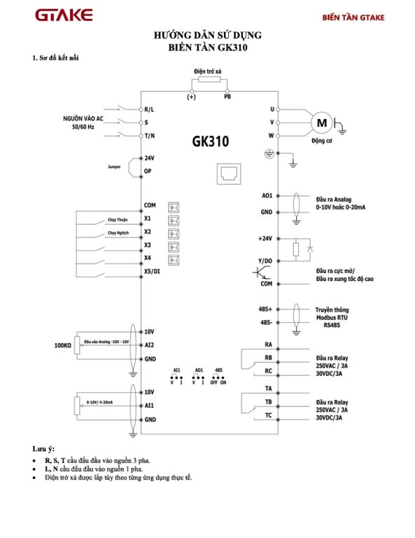 Sơ đồ đấu nối biến tần GK310